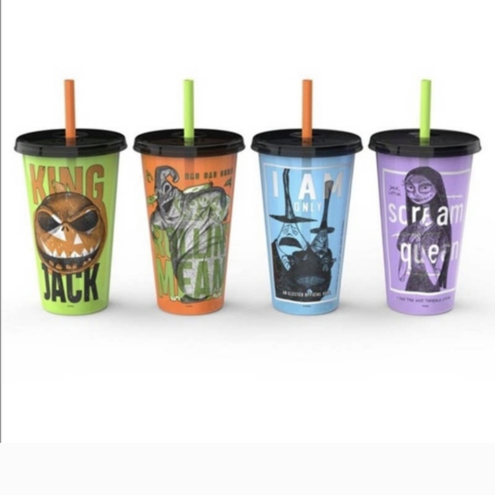 Zak The Nightmare Before Christmas Glow In The Dark Cup Set w/ Straws Lids NBC